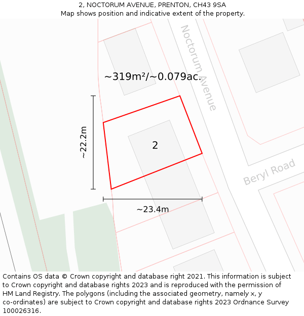 2, NOCTORUM AVENUE, PRENTON, CH43 9SA: Plot and title map