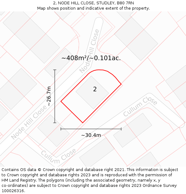 2, NODE HILL CLOSE, STUDLEY, B80 7RN: Plot and title map
