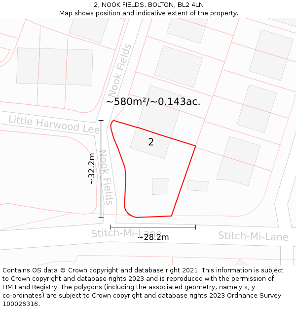 2, NOOK FIELDS, BOLTON, BL2 4LN: Plot and title map