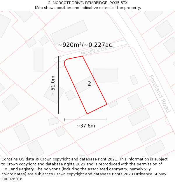 2, NORCOTT DRIVE, BEMBRIDGE, PO35 5TX: Plot and title map