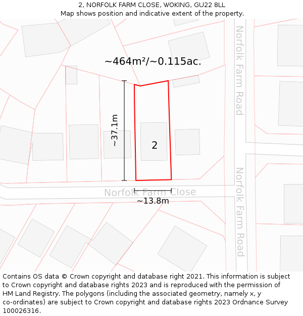 2, NORFOLK FARM CLOSE, WOKING, GU22 8LL: Plot and title map