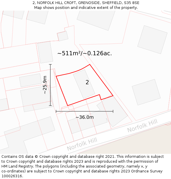 2, NORFOLK HILL CROFT, GRENOSIDE, SHEFFIELD, S35 8SE: Plot and title map