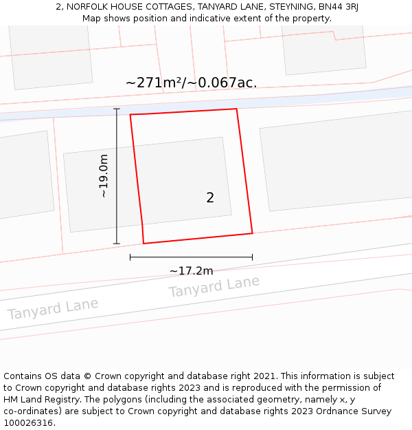2, NORFOLK HOUSE COTTAGES, TANYARD LANE, STEYNING, BN44 3RJ: Plot and title map