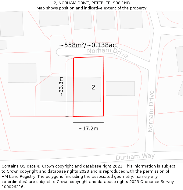 2, NORHAM DRIVE, PETERLEE, SR8 1ND: Plot and title map