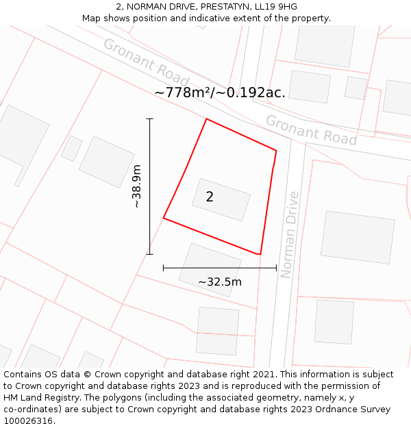 2, NORMAN DRIVE, PRESTATYN, LL19 9HG: Plot and title map