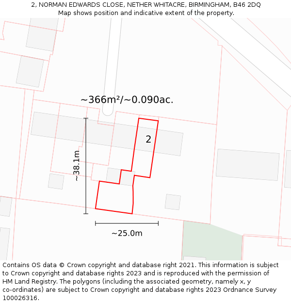 2, NORMAN EDWARDS CLOSE, NETHER WHITACRE, BIRMINGHAM, B46 2DQ: Plot and title map