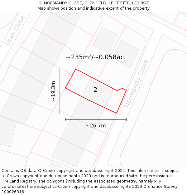 2, NORMANDY CLOSE, GLENFIELD, LEICESTER, LE3 8SZ: Plot and title map