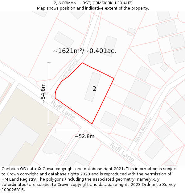 2, NORMANHURST, ORMSKIRK, L39 4UZ: Plot and title map