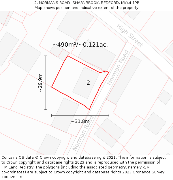 2, NORMANS ROAD, SHARNBROOK, BEDFORD, MK44 1PR: Plot and title map