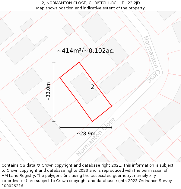2, NORMANTON CLOSE, CHRISTCHURCH, BH23 2JD: Plot and title map