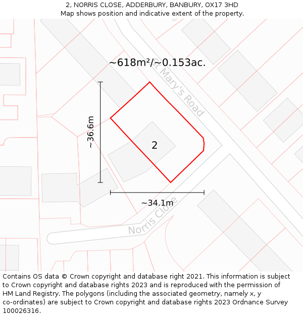 2, NORRIS CLOSE, ADDERBURY, BANBURY, OX17 3HD: Plot and title map