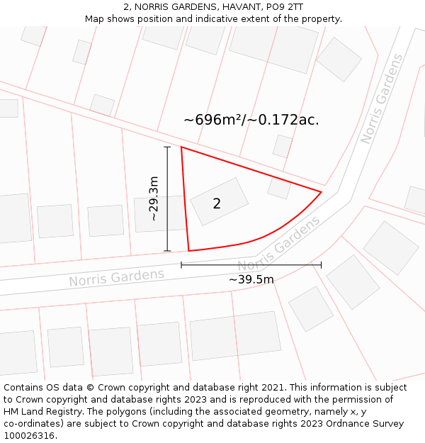 2, NORRIS GARDENS, HAVANT, PO9 2TT: Plot and title map