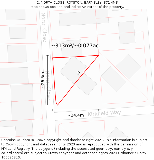 2, NORTH CLOSE, ROYSTON, BARNSLEY, S71 4NS: Plot and title map