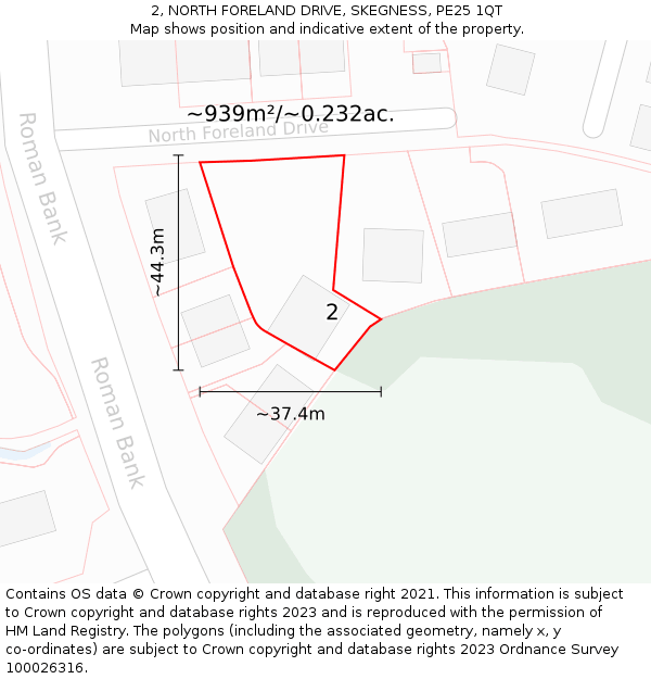 2, NORTH FORELAND DRIVE, SKEGNESS, PE25 1QT: Plot and title map