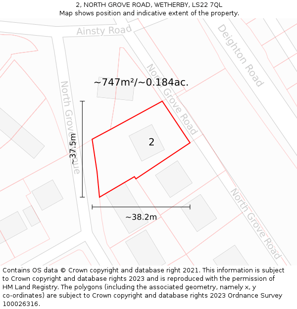 2, NORTH GROVE ROAD, WETHERBY, LS22 7QL: Plot and title map