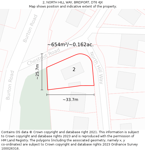 2, NORTH HILL WAY, BRIDPORT, DT6 4JX: Plot and title map