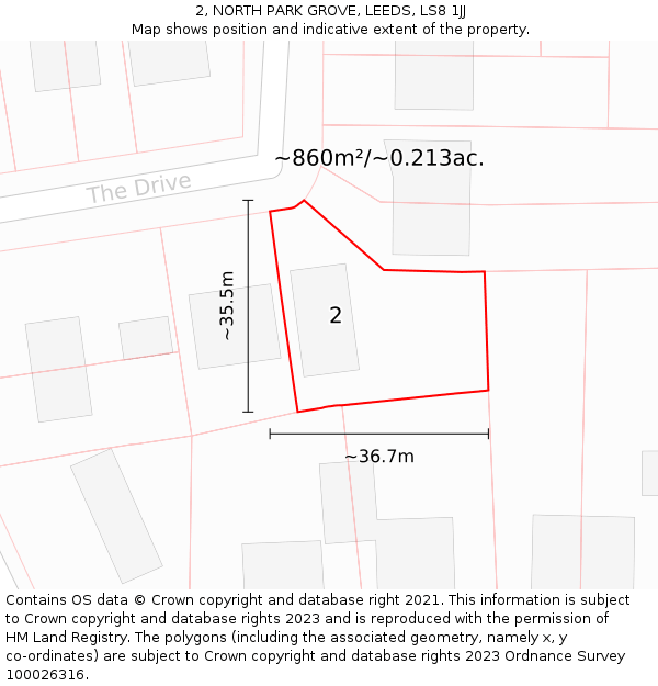 2, NORTH PARK GROVE, LEEDS, LS8 1JJ: Plot and title map