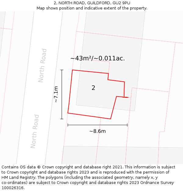 2, NORTH ROAD, GUILDFORD, GU2 9PU: Plot and title map