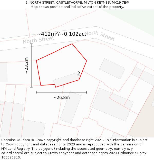 2, NORTH STREET, CASTLETHORPE, MILTON KEYNES, MK19 7EW: Plot and title map