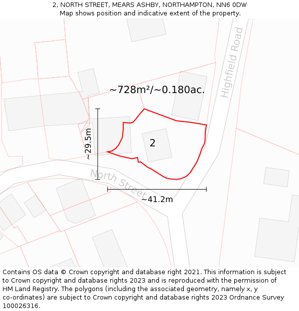 2, NORTH STREET, MEARS ASHBY, NORTHAMPTON, NN6 0DW: Plot and title map
