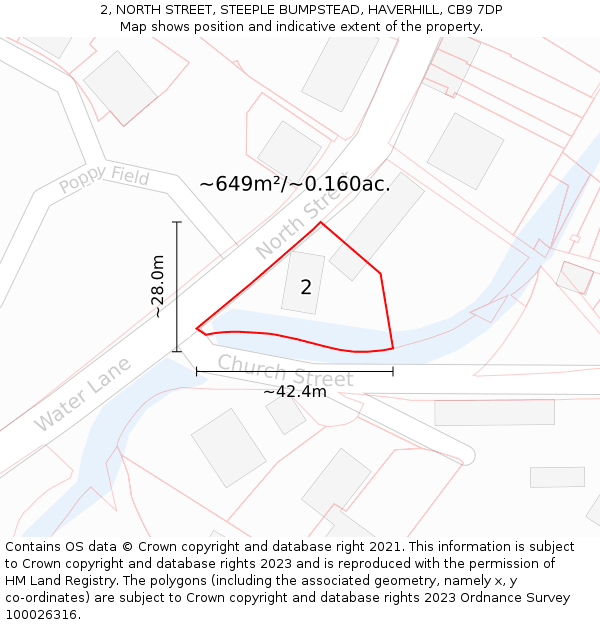 2, NORTH STREET, STEEPLE BUMPSTEAD, HAVERHILL, CB9 7DP: Plot and title map