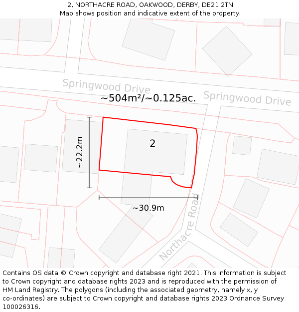 2, NORTHACRE ROAD, OAKWOOD, DERBY, DE21 2TN: Plot and title map