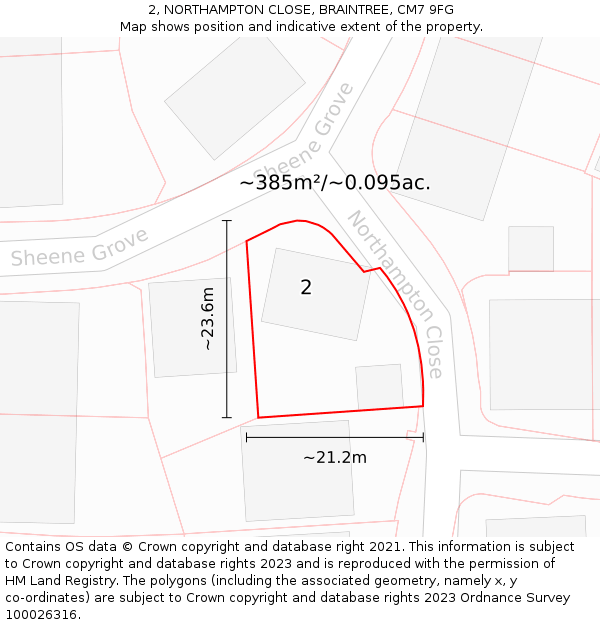 2, NORTHAMPTON CLOSE, BRAINTREE, CM7 9FG: Plot and title map