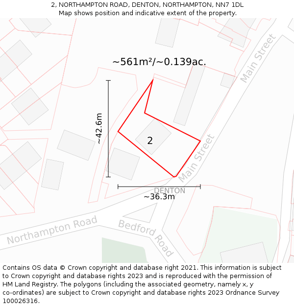 2, NORTHAMPTON ROAD, DENTON, NORTHAMPTON, NN7 1DL: Plot and title map