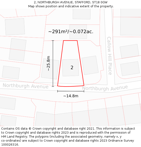 2, NORTHBURGH AVENUE, STAFFORD, ST18 0GW: Plot and title map