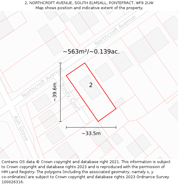 2, NORTHCROFT AVENUE, SOUTH ELMSALL, PONTEFRACT, WF9 2UW: Plot and title map