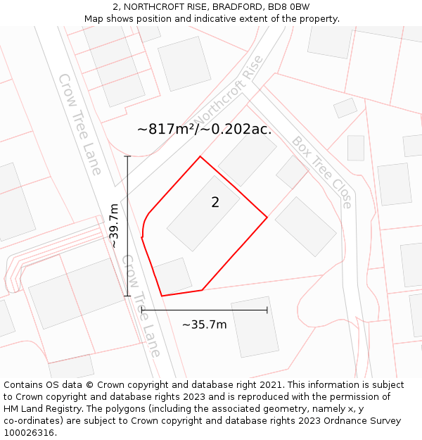 2, NORTHCROFT RISE, BRADFORD, BD8 0BW: Plot and title map