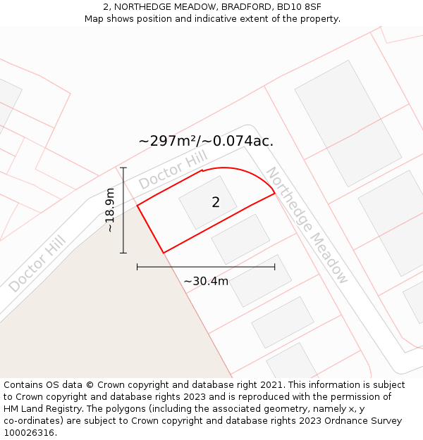 2, NORTHEDGE MEADOW, BRADFORD, BD10 8SF: Plot and title map