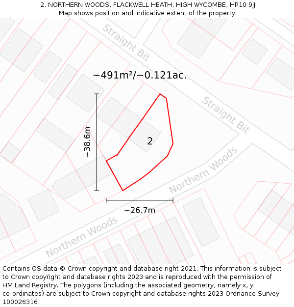 2, NORTHERN WOODS, FLACKWELL HEATH, HIGH WYCOMBE, HP10 9JJ: Plot and title map