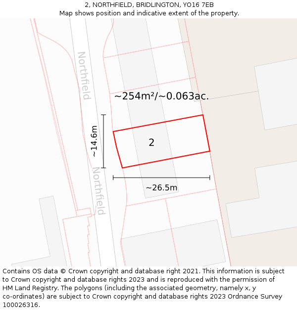 2, NORTHFIELD, BRIDLINGTON, YO16 7EB: Plot and title map