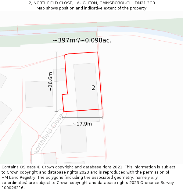 2, NORTHFIELD CLOSE, LAUGHTON, GAINSBOROUGH, DN21 3GR: Plot and title map