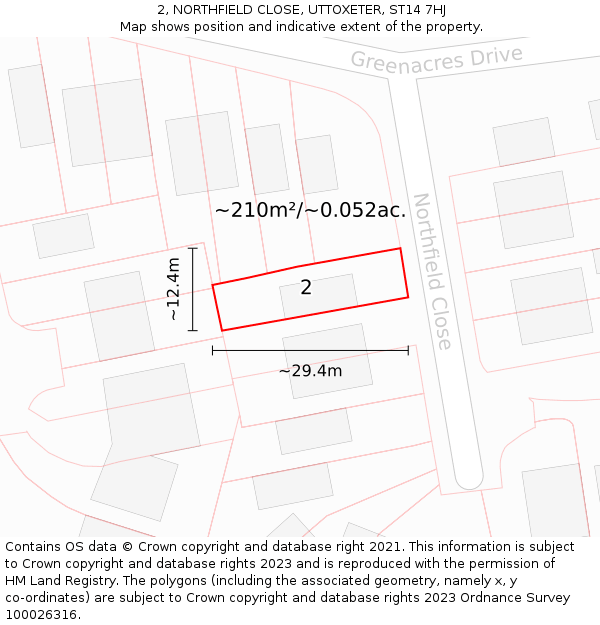 2, NORTHFIELD CLOSE, UTTOXETER, ST14 7HJ: Plot and title map