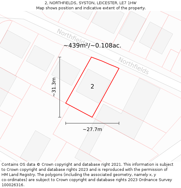 2, NORTHFIELDS, SYSTON, LEICESTER, LE7 1HW: Plot and title map