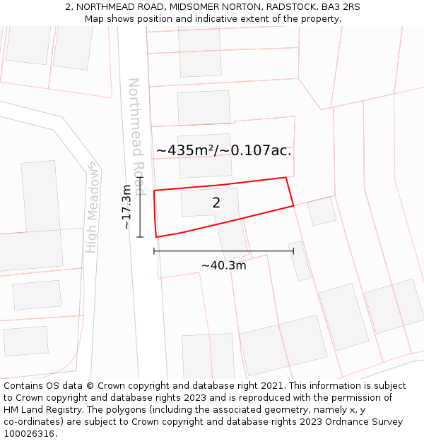 2, NORTHMEAD ROAD, MIDSOMER NORTON, RADSTOCK, BA3 2RS: Plot and title map
