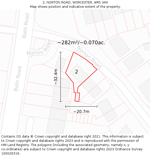 2, NORTON ROAD, WORCESTER, WR5 3AX: Plot and title map