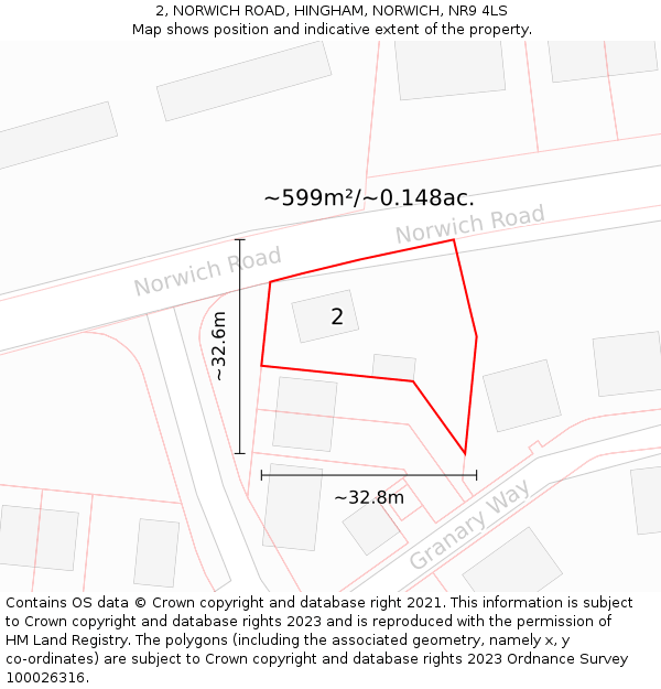 2, NORWICH ROAD, HINGHAM, NORWICH, NR9 4LS: Plot and title map