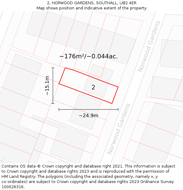 2, NORWOOD GARDENS, SOUTHALL, UB2 4ER: Plot and title map
