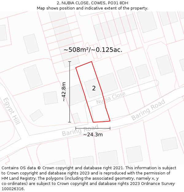 2, NUBIA CLOSE, COWES, PO31 8DH: Plot and title map