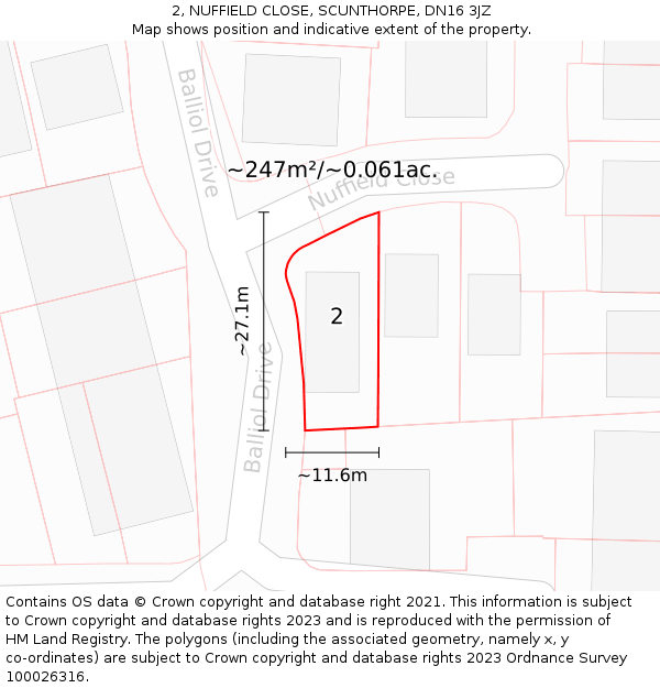 2, NUFFIELD CLOSE, SCUNTHORPE, DN16 3JZ: Plot and title map