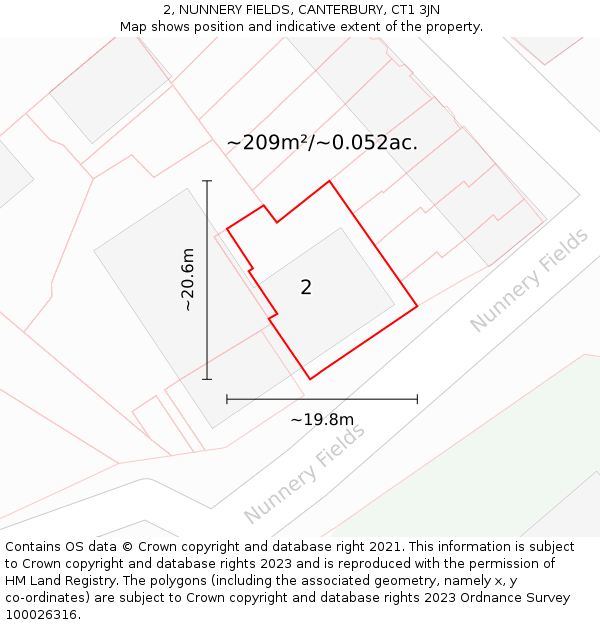 2, NUNNERY FIELDS, CANTERBURY, CT1 3JN: Plot and title map