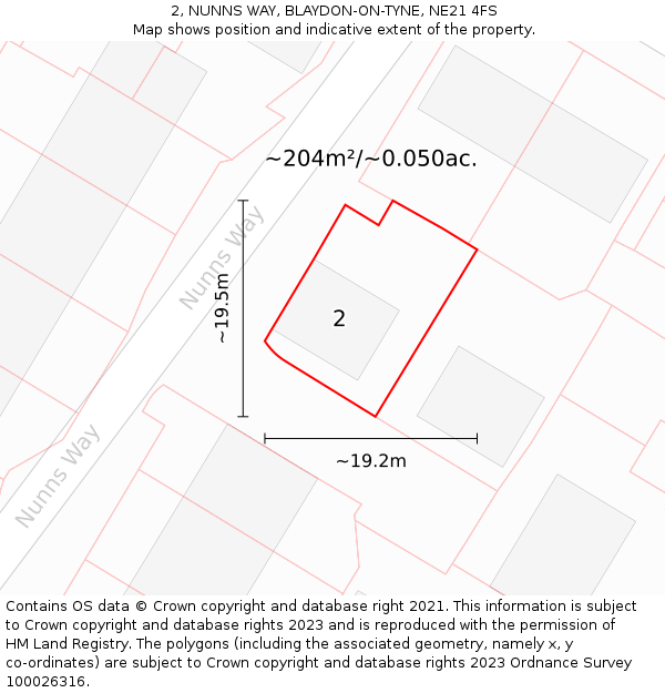 2, NUNNS WAY, BLAYDON-ON-TYNE, NE21 4FS: Plot and title map