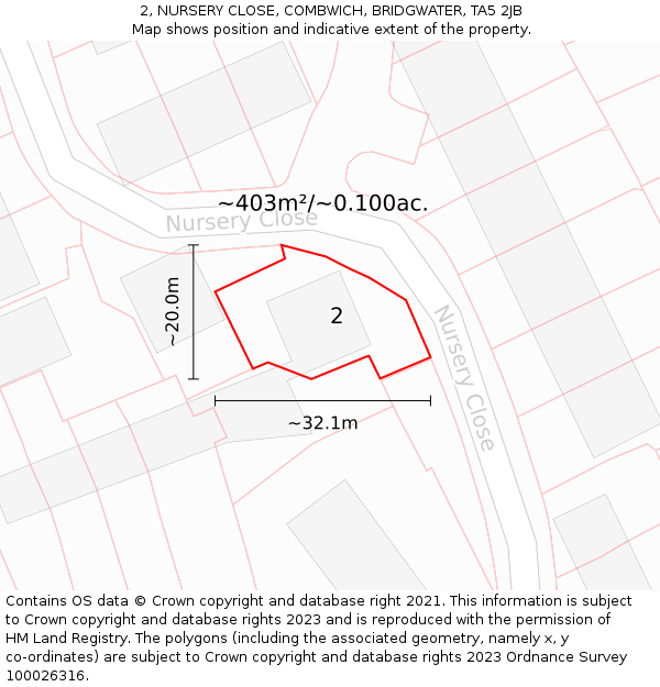2, NURSERY CLOSE, COMBWICH, BRIDGWATER, TA5 2JB: Plot and title map