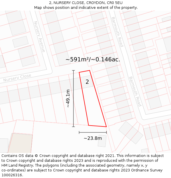2, NURSERY CLOSE, CROYDON, CR0 5EU: Plot and title map