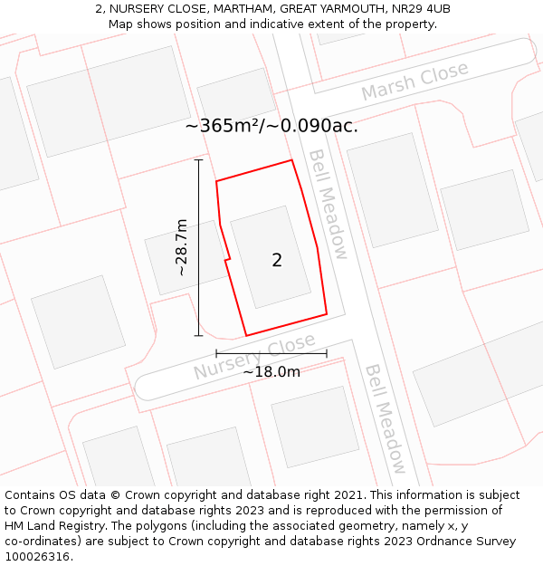 2, NURSERY CLOSE, MARTHAM, GREAT YARMOUTH, NR29 4UB: Plot and title map