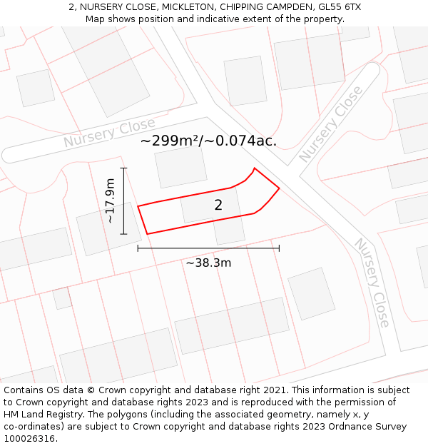 2, NURSERY CLOSE, MICKLETON, CHIPPING CAMPDEN, GL55 6TX: Plot and title map