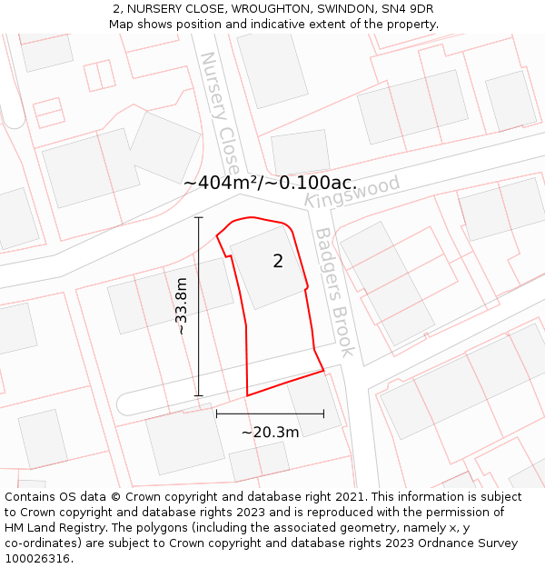 2, NURSERY CLOSE, WROUGHTON, SWINDON, SN4 9DR: Plot and title map
